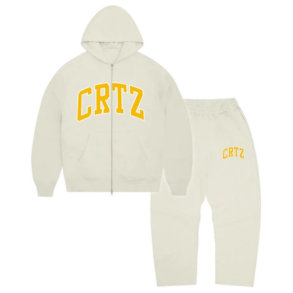 Leisure and Versatile Devil Island Corteiz CRTZ Fashion Set Simple Zipper Hoodie Street Trendy Brand Flat Pants