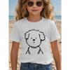 European Size Girls Round-neck Short-sleeved T-shirt with Simple Puppy Pattern Print