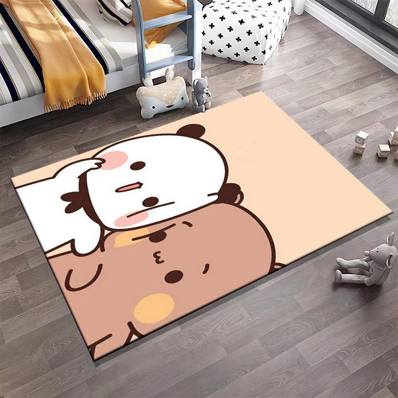 Cute Cartoon Panda and Bear Illustration On Soft Beige Background Carpet Design Suitable for Use As an Anti-slip1 For1room and Bedroom Sofas