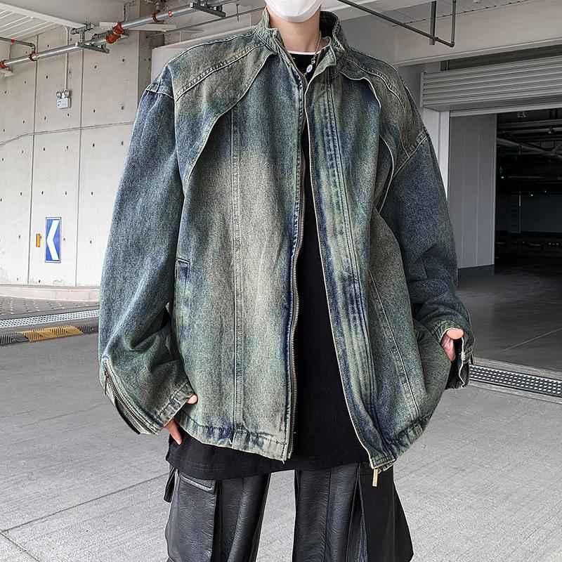 

Мужская весенне-осенняя новая вываренная джинсовая куртка винтажного стиля тай-дай, куртка для пар, мужская и женская, свободного кроя 3XL