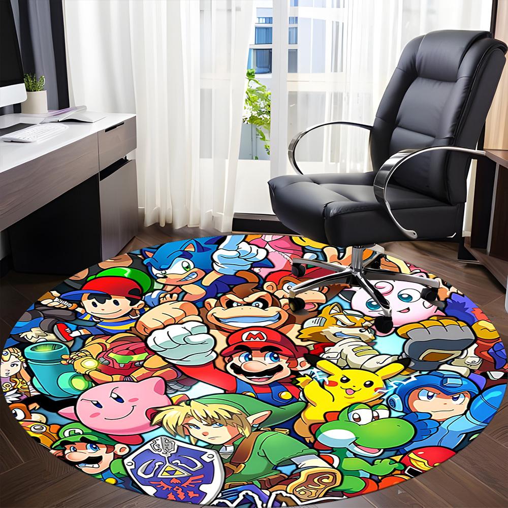1pc Mario Gaming Characters Office Round Area Rug,  Under Office Chairs Bedroom Living Room Home Decor a0926200