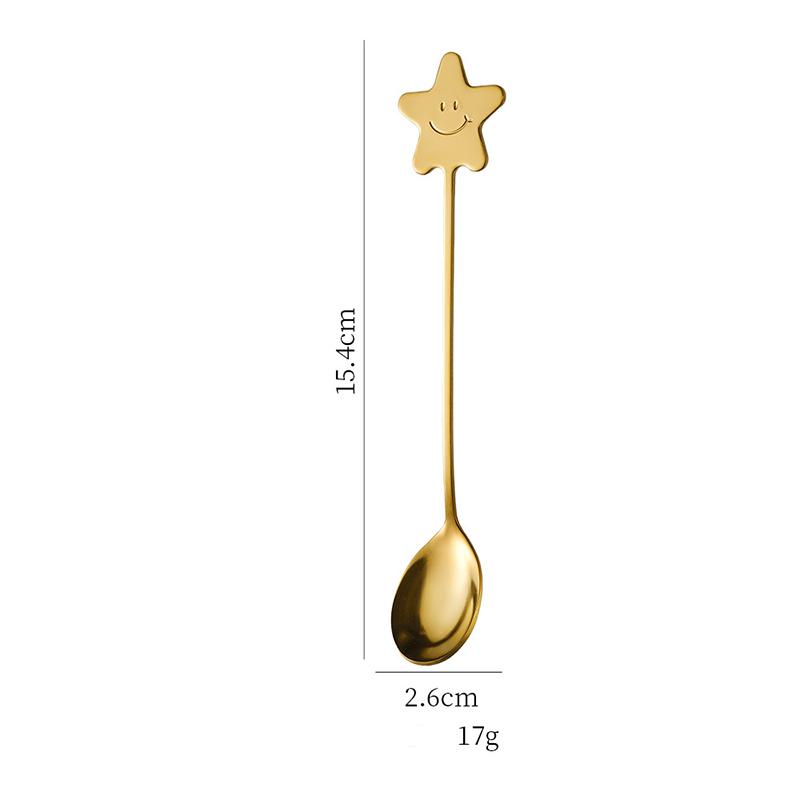 1pc Star Smiley Face Spoon, Cute Stainless Steel Mixing Spoon, Coffee Spoon, Five Pointed Star Cake Dessert Spoon