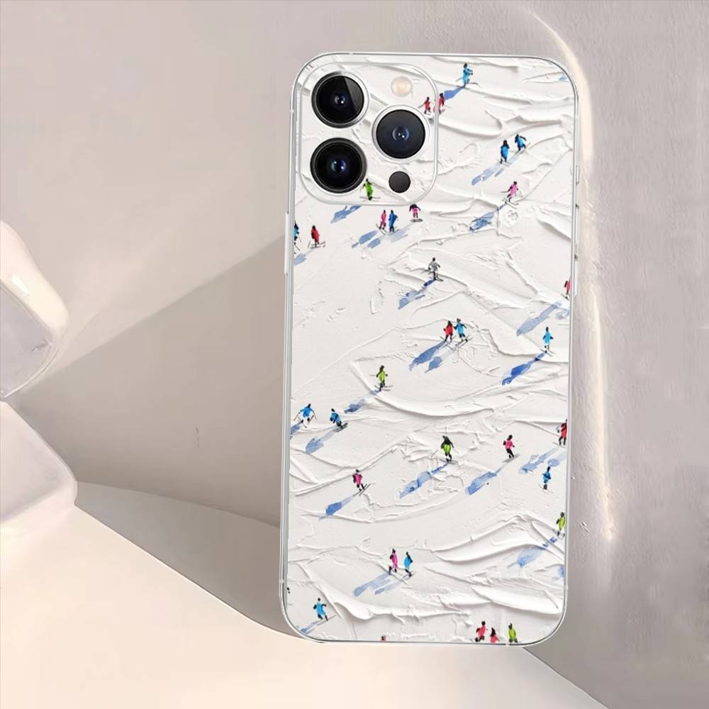 Skiing sports art oil painting style Phone Case For iPhone17,16,15,14,13,12,11 Plus,Pro Max,Soft Silicone Transparent Cover