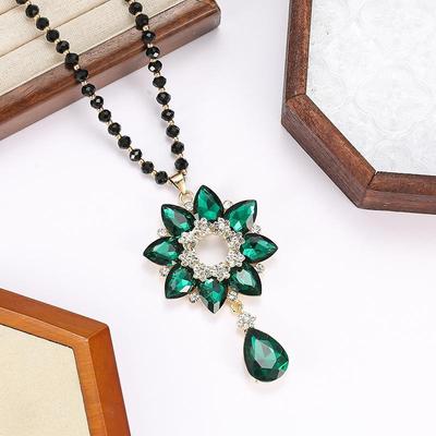 Korean Version Versatile Sweater Chain Female Long Retro Fashion Crystal Flower Necklace Clothes Pendant Ethnic Style Matching