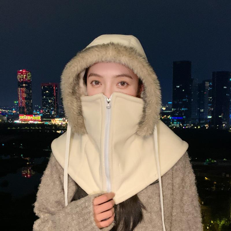 Winter Cycling Windproof Lei Feng Hat Cold Warm Hat Women's Scarf Integrated Pullover Hat Simple Head Hat