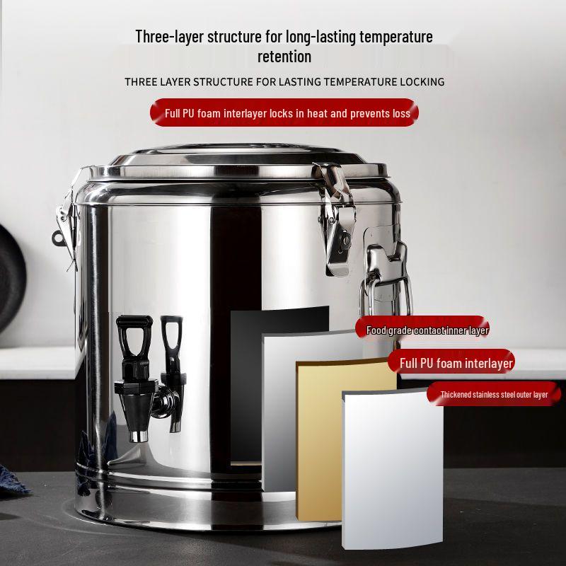 Large Capacity 304 Stainless Steel Insulated Bucket - 3-Layer Thickened Sealed for Rice, Soup, Tea, Hot Water, and Soy Milk