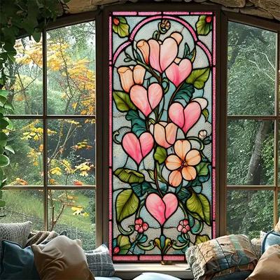 Retro-Stil Buntglas Blumen Fensteraufkleber mit künstlerischen Elementen - Selbstklebend, Nahtlose Aufkleber