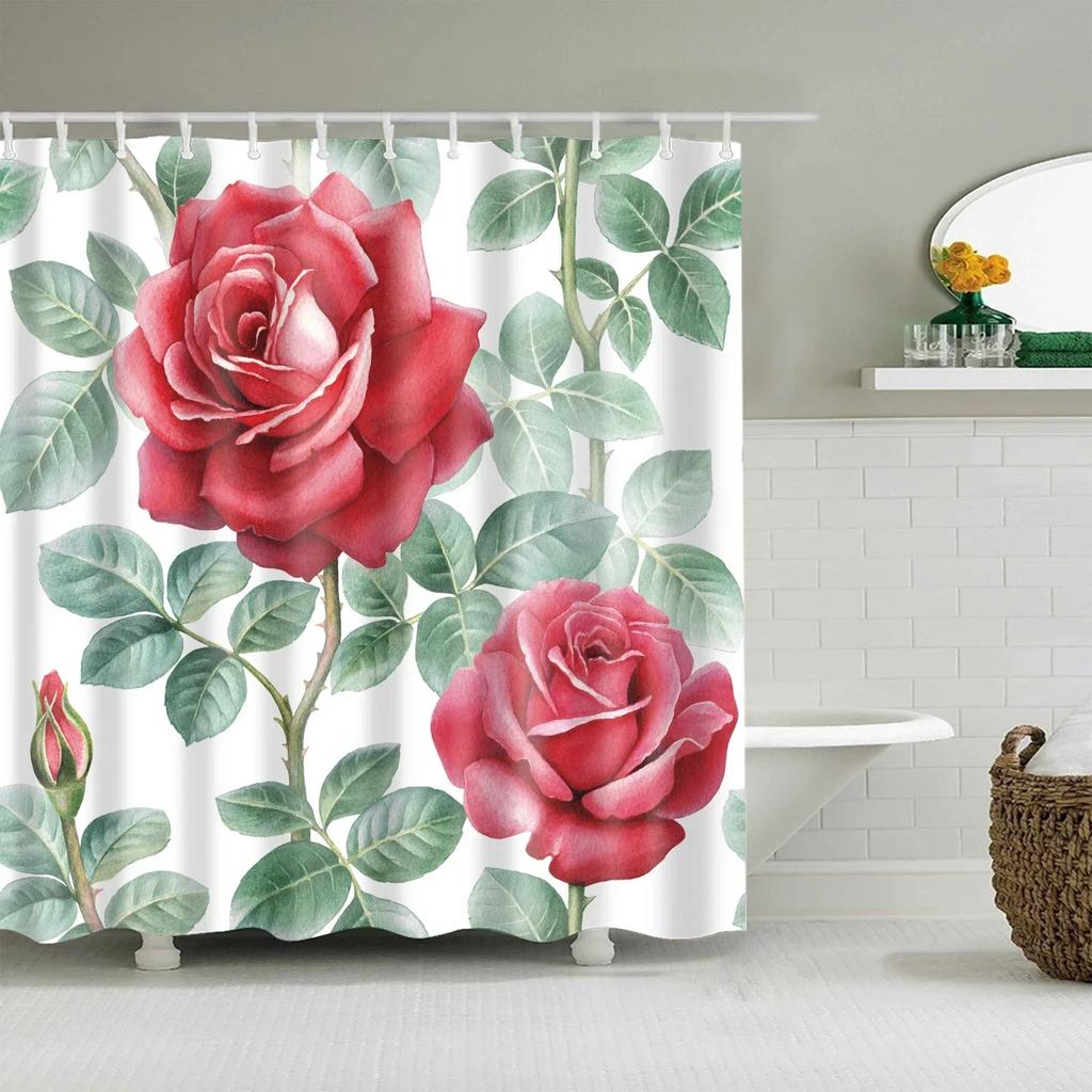 Plant Flowers Trees Green Leaves Bathroom Shower Curtains Frabic Waterproof Polyester Bath Curtain With 12 Hooks
