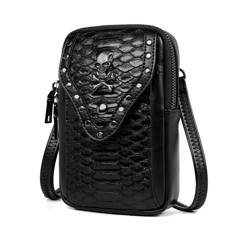 Womens PU Leather Skull Snake Print Crossbody Bag Small Square Shoulder Travel Phone Storage