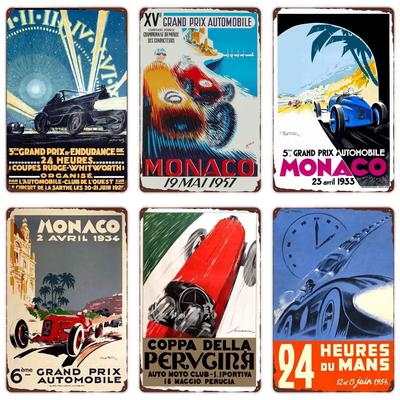 Monaco Grand Prix Vintage Metallschild, Blechschild Autorennen, Motorrad Retro Poster für Bar, Man Cave, Zuhause, Auto Wanddeko