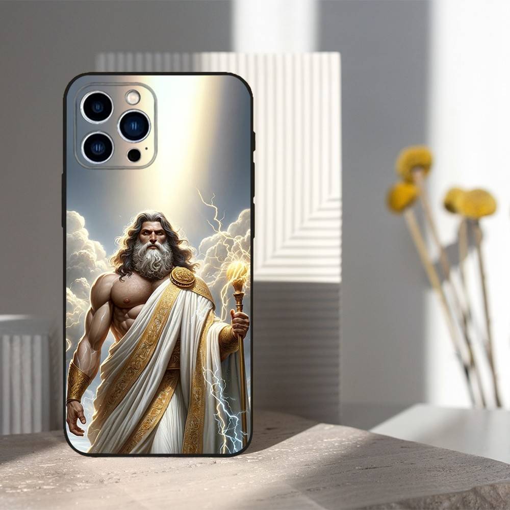 

Greek God King Zeus For iPhone 12,14,13,15,16,11,17,X,Mini,XR,SE,XS,Plus,Pro,Max,8,7,Soft Silicone Black Case iPhone14PRO