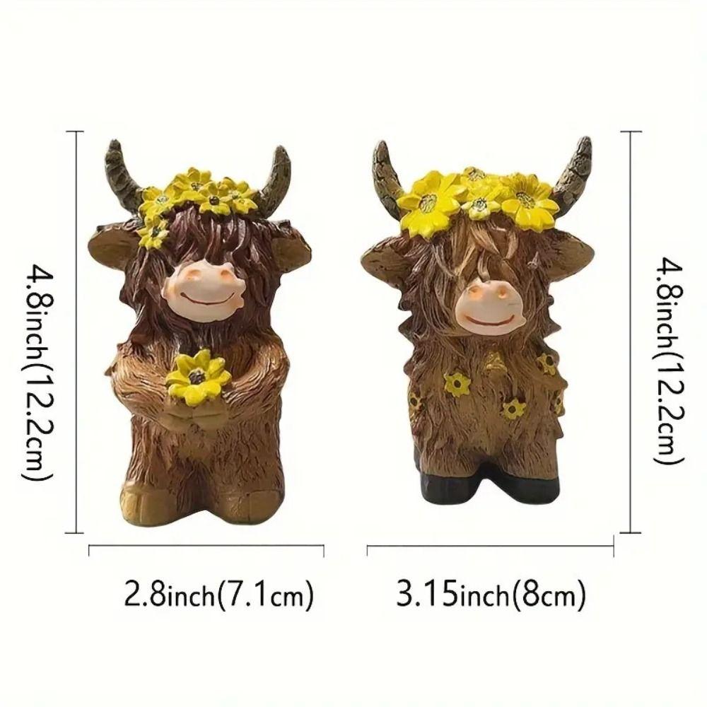 Resin Highland Cow Statue Cute Animal Sculpture Ornament Funny Cow Figurine  Desktop