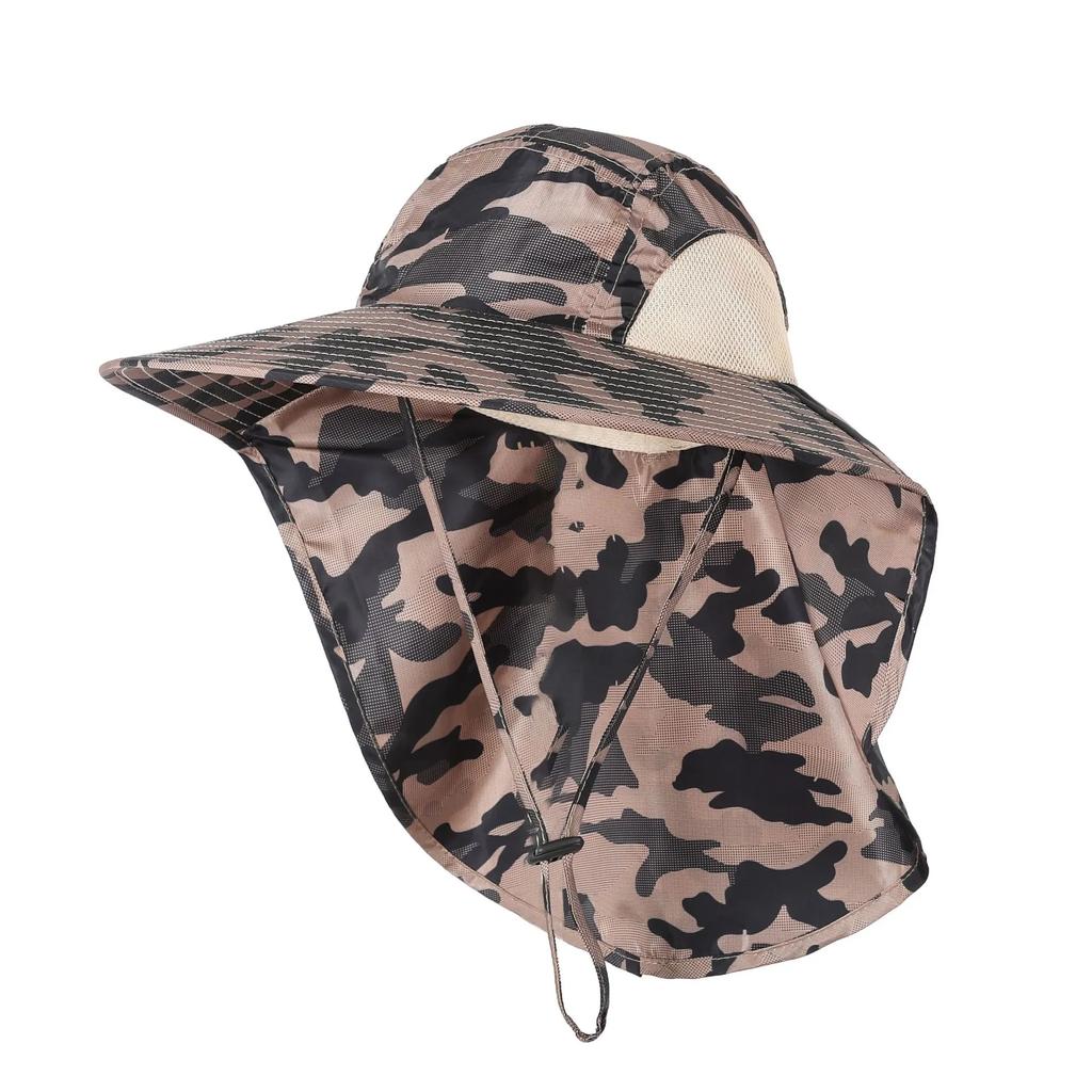 Wide Brim Sun Hat with Neck Flap for Men Women Adjustable Outdoor 50+UPF Protection Safari Cap Hiking Fishing Hat