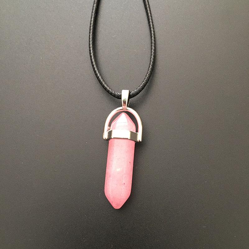 European & American Natural Stone Hexagonal Column Necklace with Teardrop Crystal Hexagonal Prism Pendant