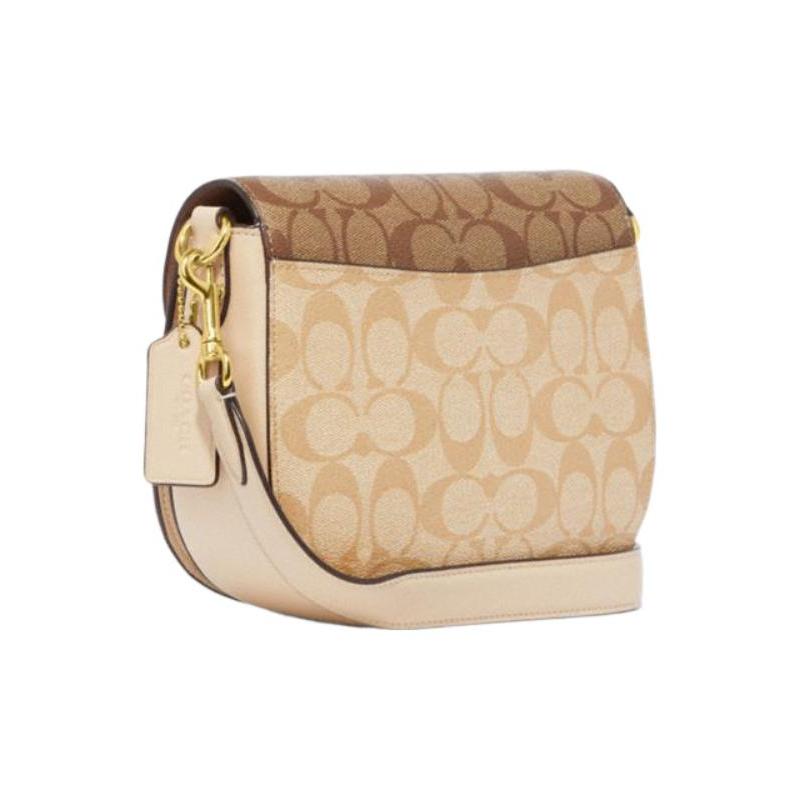 Coach Morgan 20 Snap-fastening Detachable Shoulder Strap Cowhide Saddle Bag Crossbody Shoulder Bag Small Size Women's Light Khaki