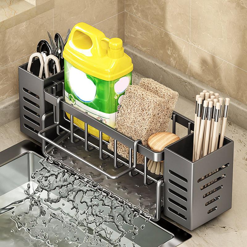 Stainless Steel Kitchen Sink Storage Rack,space Saving,built-in Sponge Rack And Drainage Basket For Kitchen Cleaning And Storage