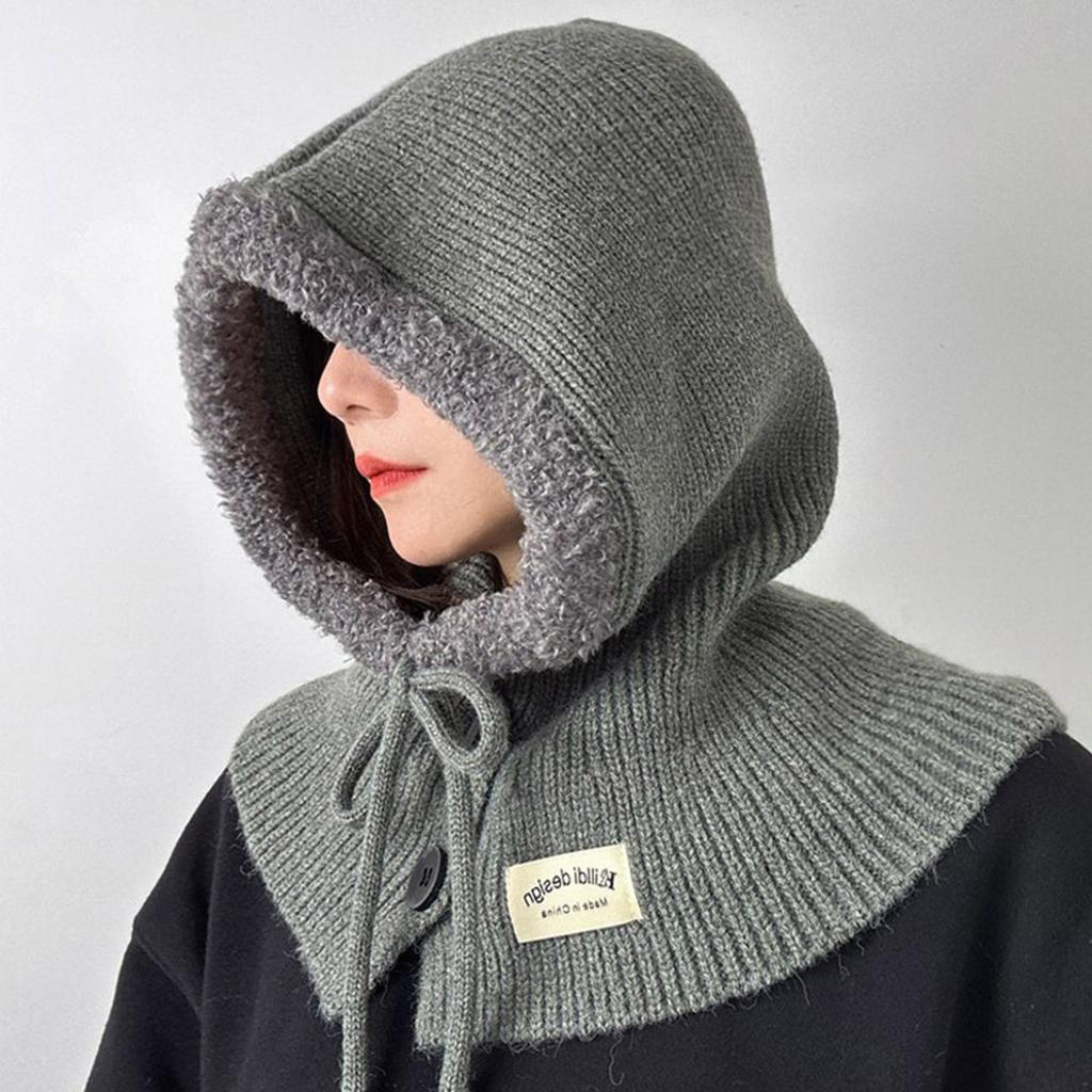 Soft Warm Balaclava Cap Crochet Hooded Scarf Hat for Skiing Hiking Universal Lady Windproof Shawl Hat with Neck Covers