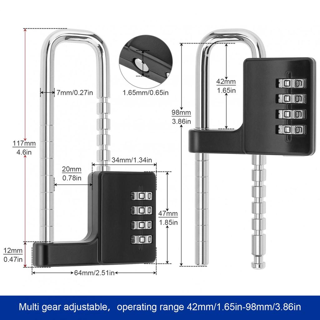 Combination Padlock Adjustable Shackle Lock Cabinet Lock Stainless Steel Locker Lock Code