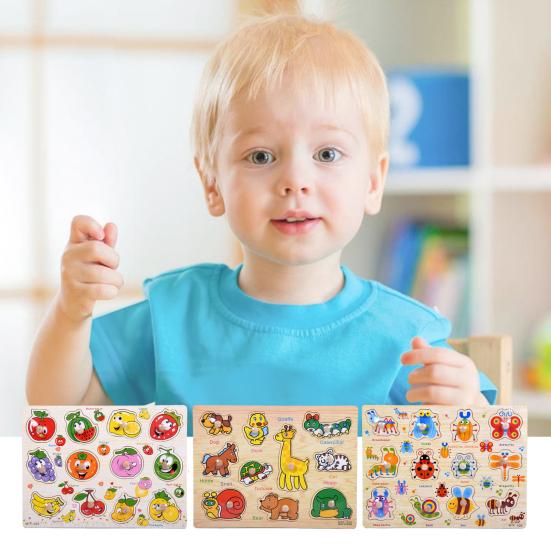 1 Set Wooden Animal Puzzle Board Cartoon Fruit Matching Board Fine Motor Skills Color Shape Preschool Learning Educational Jigsaw Board Toy