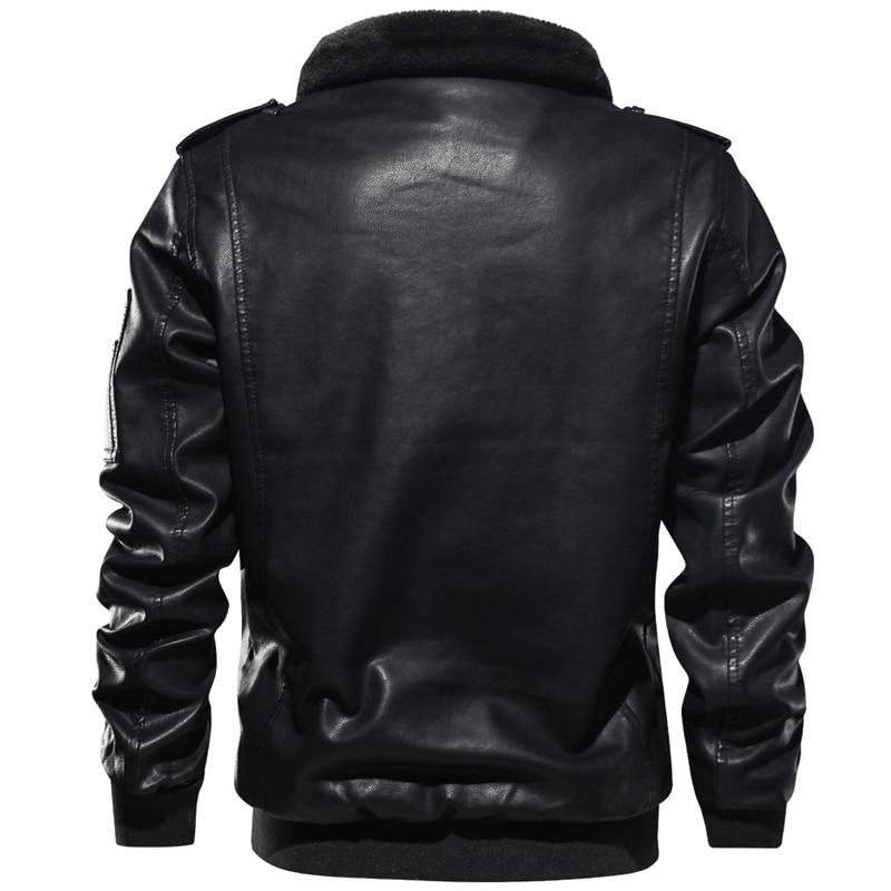 Men's Winter Leather Jacket Casual Fur Turn Down Collar Retro PU Flight Jackets Man Fleece Warm Faux