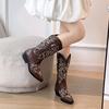Western cowboy boots women's autumn and winter pointed head thick heel middle heel but knee long tube embroidered women's boots mouth knight boots