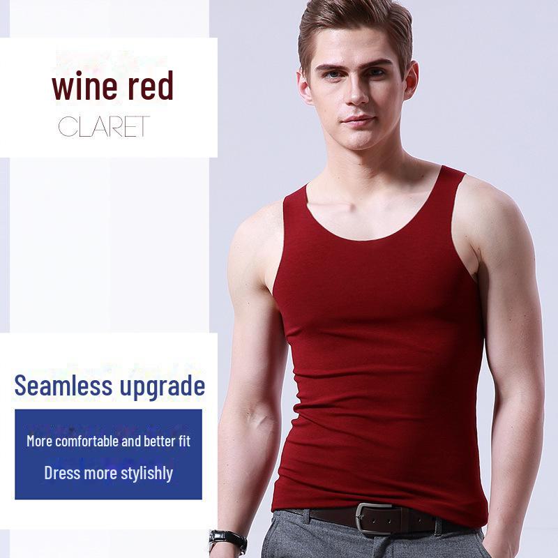 Men's White Ice Silk Seamless V-Neck Sleeveless Sports Vest - Summer Slim Fit