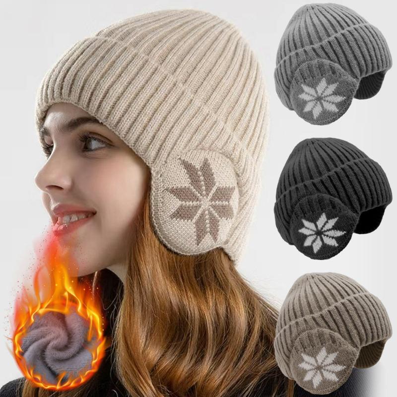 New Outdoor Women Men Winter Knitted Hat Plush Warm Peaked Cap Earmuff Fashion Faux Fur Lined Bomber Hats Cycling Ear Protection
