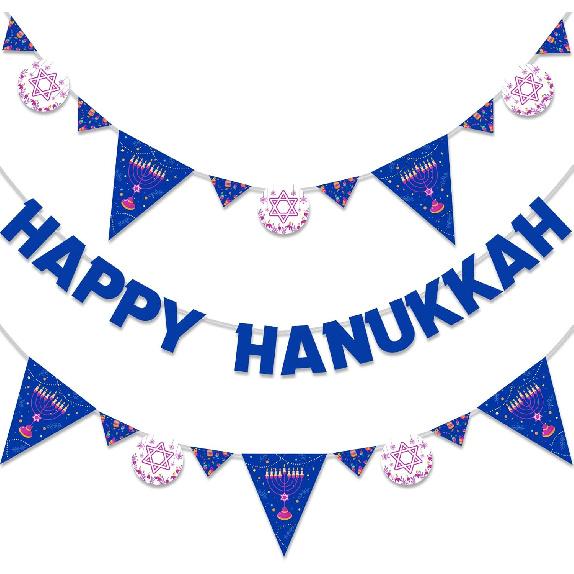 Happy Hanukkah Banner- Chanukah Holiday Party Decorations, Hanukkah Festival Day Supplies for Party Family Gathering Decorations, Je Festival