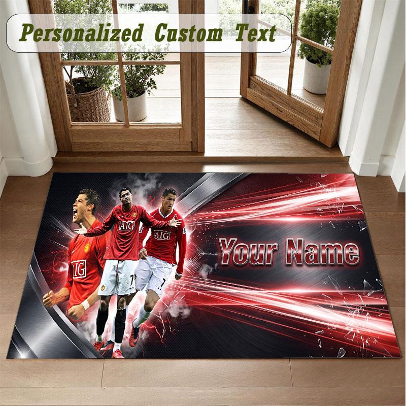 Crystal Velvet Square Rug Custom NameCristiano Ronaldo Pattern Non Slip Home Floor Decor Rug