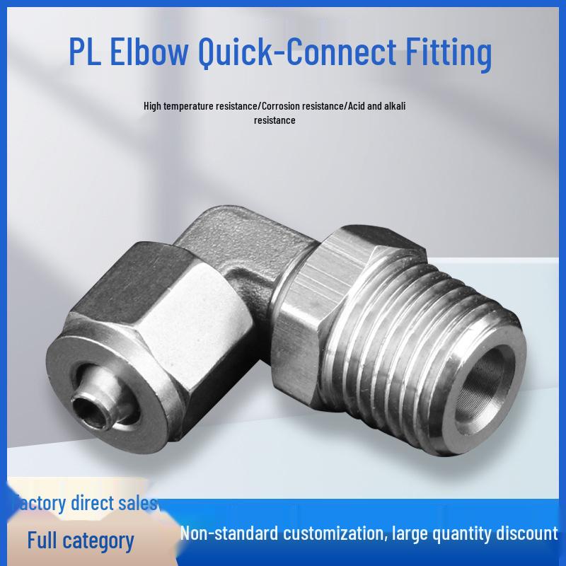 304 Stainless Steel 90-Degree Quick-Connect Swivel Elbow Tube Fitting for PU Soft Air Tubes