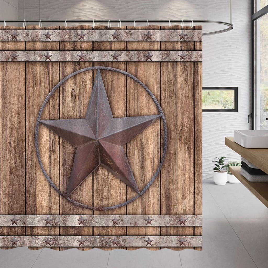 Wood Door Cow Shower Curtain Farm Animal Barn Door Wooden Wheel Pumpkin Sunflower Retro Bath Curtain Bathroom Accessories Set