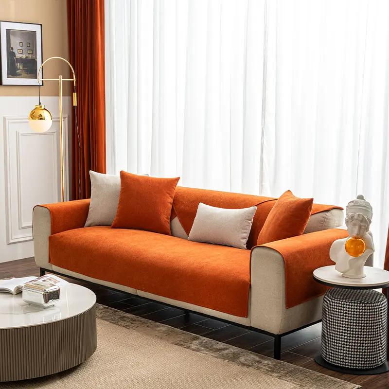 Linen Sofa Cover Solid Color Modern Living Room Anti-slip Combination Sofa Cushion Cover Full Cover Furniture Dust Protection