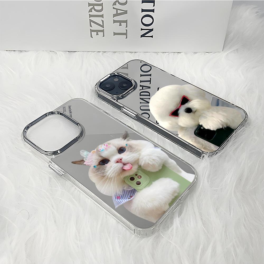 UV painted cute than the bear puppet cat high definition mirror apple 15 mobile phone case iPhone17 makeup mirror case