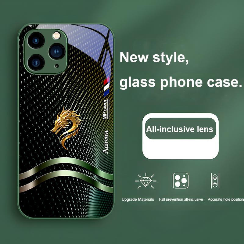 Platinum Light China Golden Dragon For Iphone 15 14 13 12 11 Pro Max XS XR 7 8 Plus 2020 2022 SE Tempered Glass Phone Case