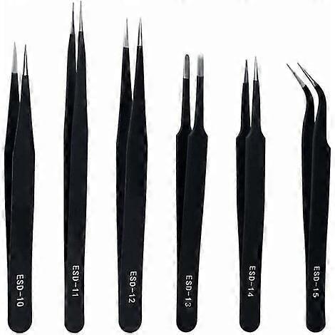6PCS Anti-Static Precision Tweezers Precision Tweezers Anti-Static Stainless Steel Precision Tweezers for Electronics, Watch and Clock Repair, Jewelr