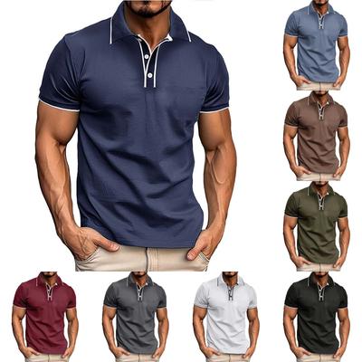Men's Short Sleeved Lapel Collar T-shirt Casual Round Neck Top