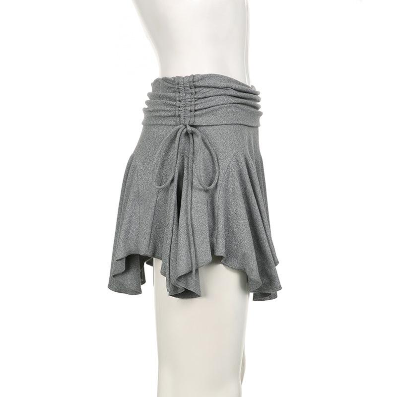 Sexy Solid Mini Wrinkled Irregular Skirts for Summer Women's Skirts New Drawstring Lace Up Waist Low Waist Skirt Woman