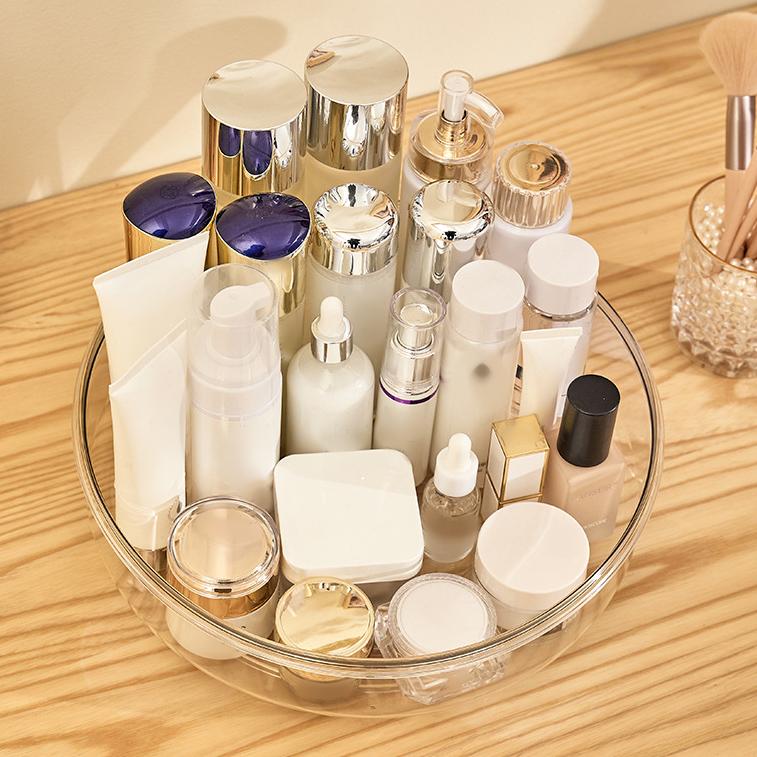 Round Makeup Organizer Countertop Rotating Clear Nordic Style Cosmetic Storage Box