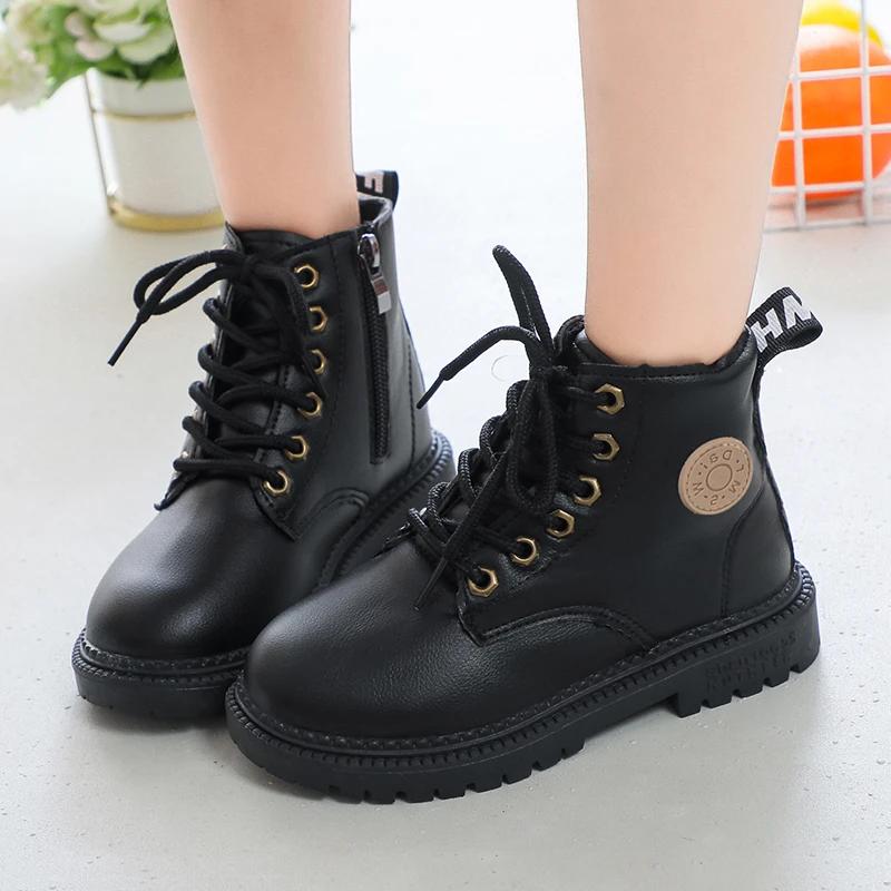 Children Fashion Boots for Boys Girls Autumn Winter Warm Cotton Kids Tide Boots Motorcycle Rubber Boots Zipper Ankle High Soft