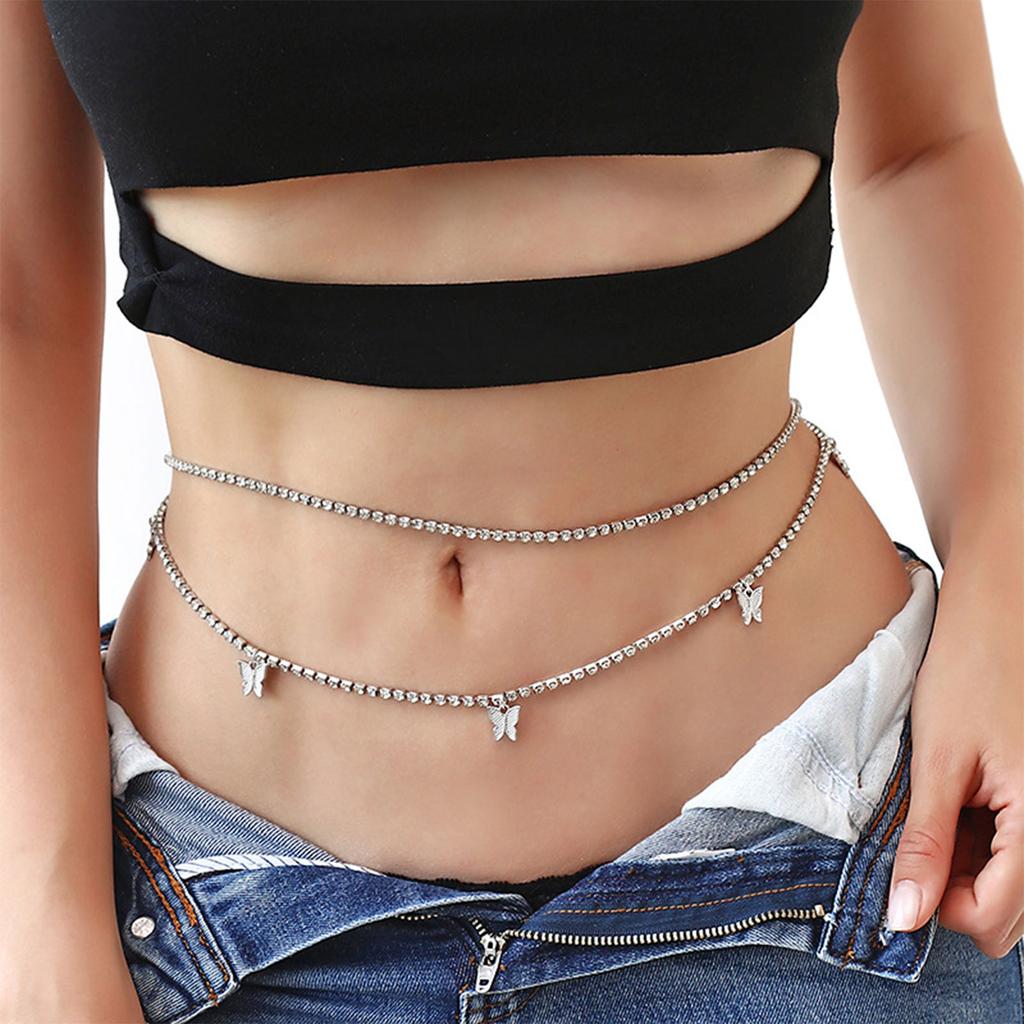 Strassbauchkette Schmuck Mit für Schmetterling Anhänger Körperschmuck Für Frauen Taillengliederketten Körperketten Schmuck Wai
