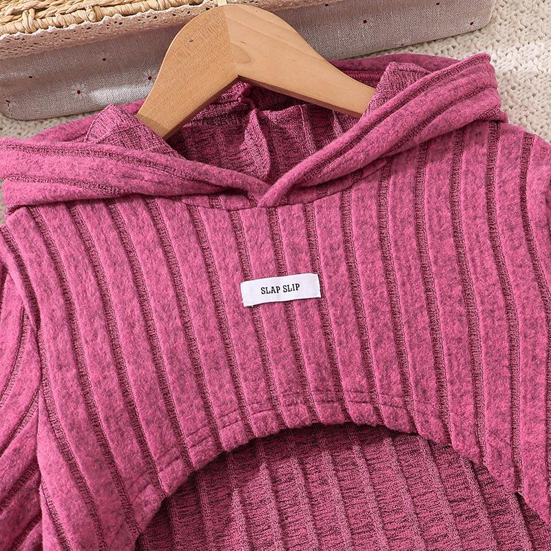 Rochie vestă hanorac tricotată cu nervuri pentru fete, toamna 2025