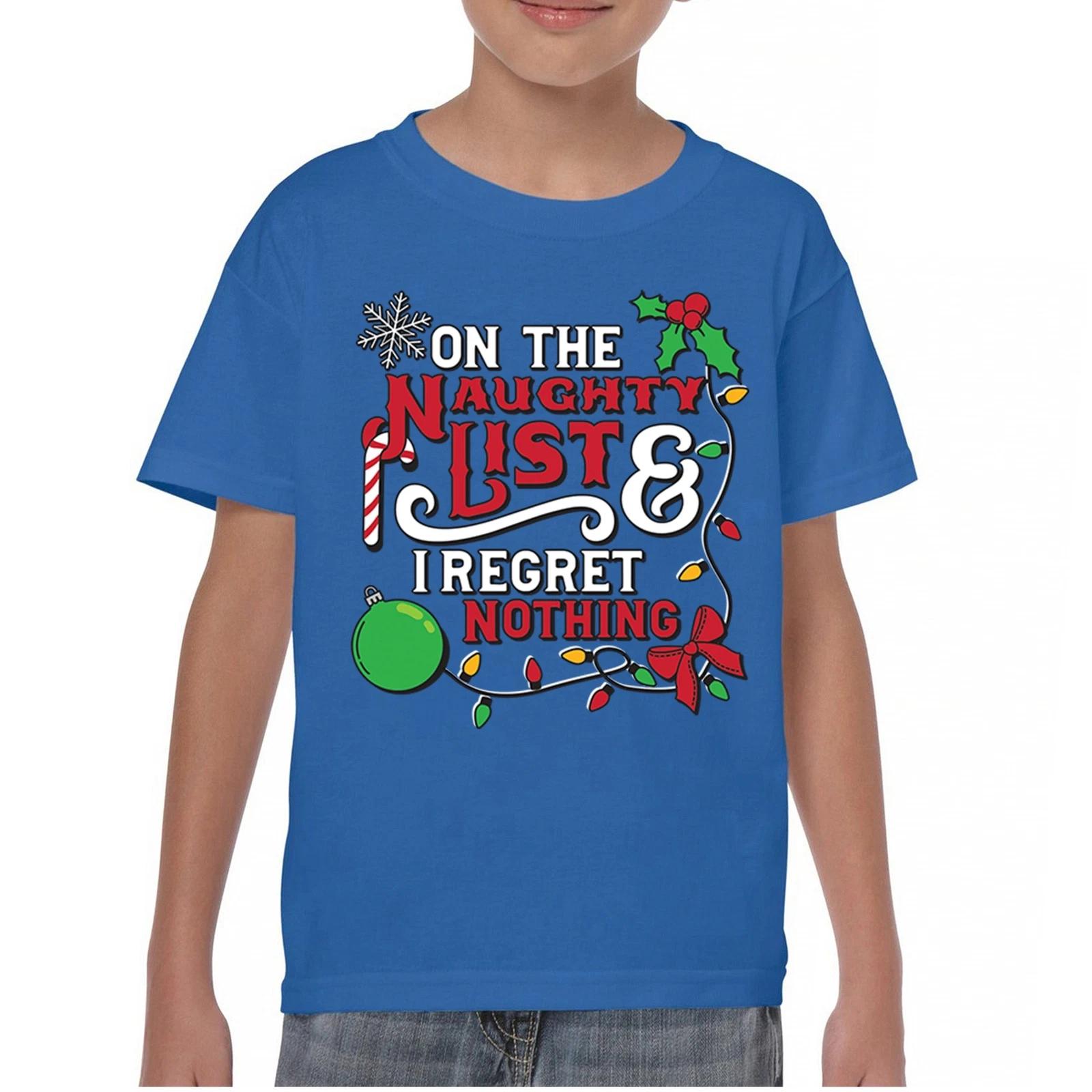 On The Naughty List and I Regret Nothing Youth kids boys T-Shirt Funny Christmas Kids 100