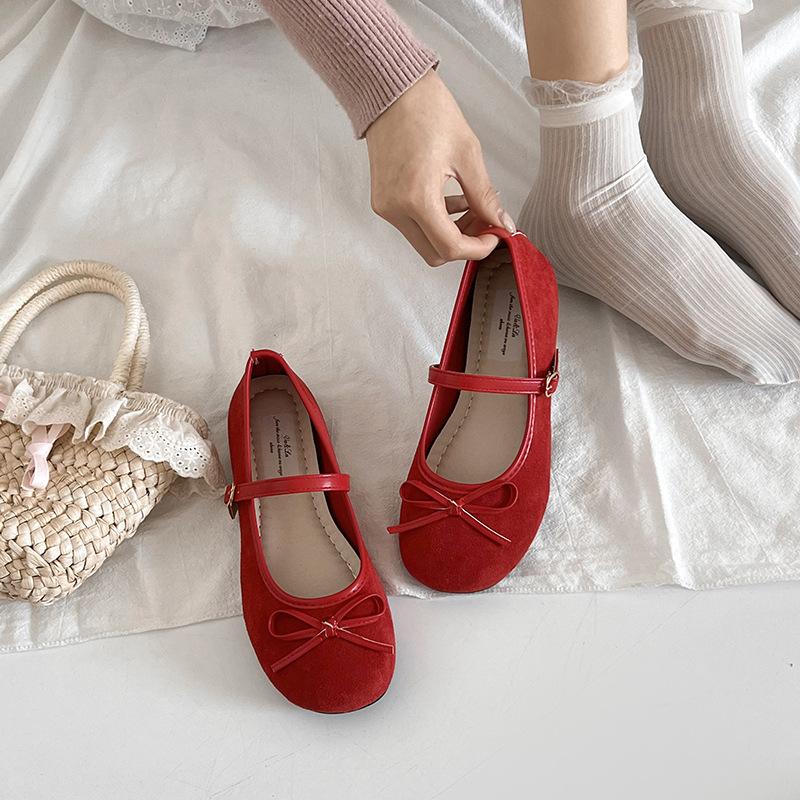 

French gentle bow Mary Jane shoes women s 2025 spring new ballet shoes with skirts evening shoes single shoes 40 красный