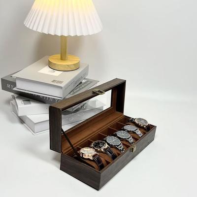 Retro-Style 6-Slot PU Leather Wood Grain Watch Box | Dustproof Home Display Case
