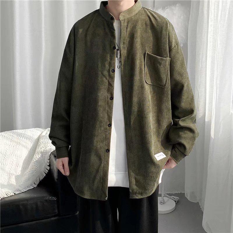 Men's Retro Corduroy Stand-Up Collar Shirt Jacket - Long-Sleeve Casual Trend for Spring & Autumn