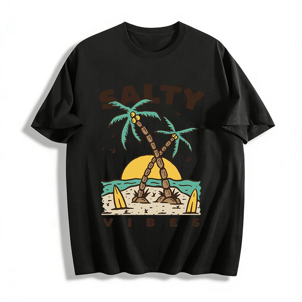 Salty Vibes Coconut Tree Print Beach Casual Vacation T-Shirt Pure cotton T-shirt XXS
