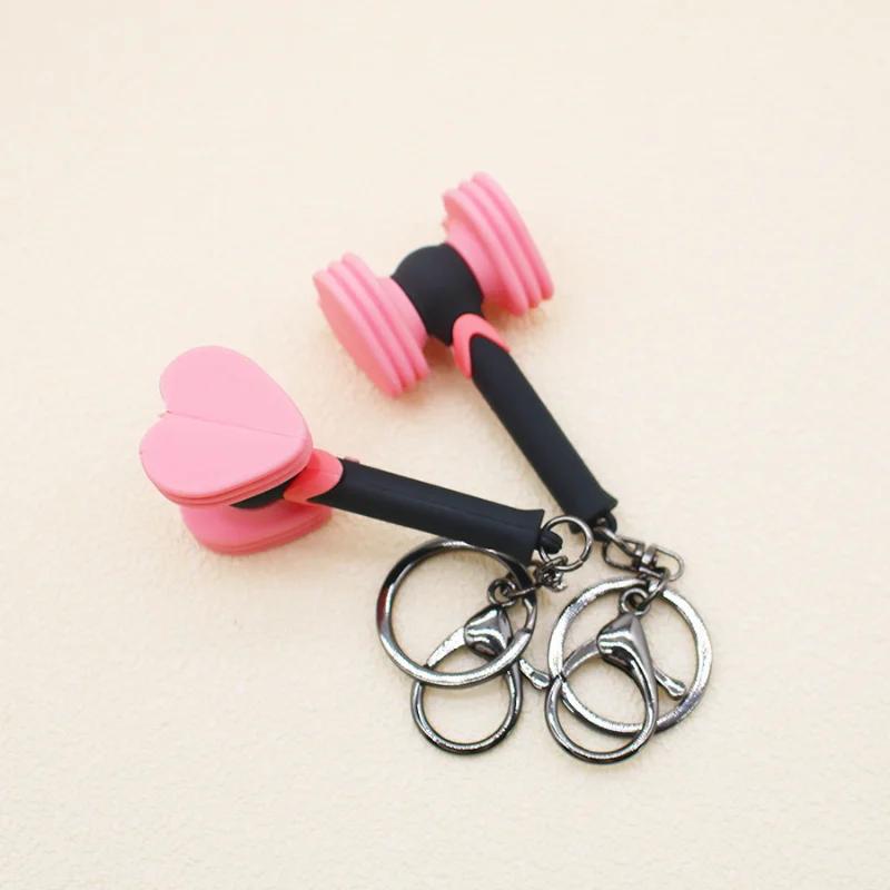 Mini Kpop Pink Love Hammer Lightstick Keychain for Car Accessories Key Chain Keychains Women Doll Keyring Pendant Holiday Lovely Gifts
