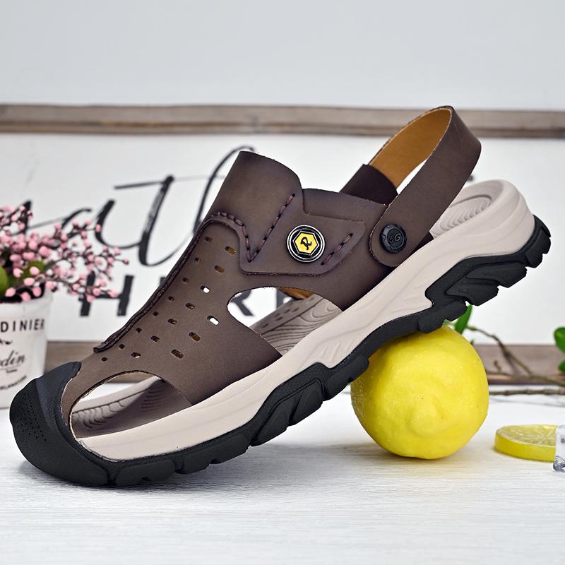 Fashion Mens Hollow Out Flats Leisure Driving Sandals  Anti-collision Toe Man Summer Slippers Wading Aqua Shoes Men Outdoor Sandals
