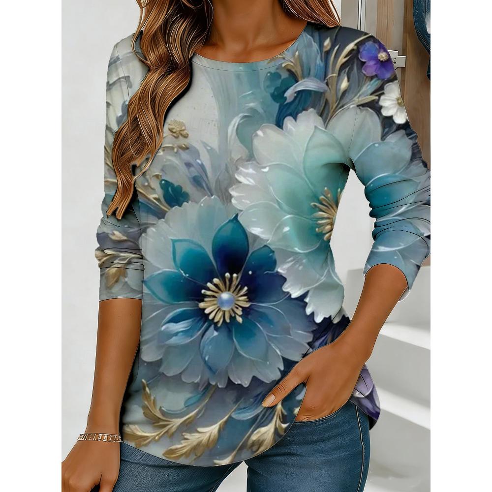 Flower Printing Versatile Comfortable Long Sleeve Fashion Loose Pullovers Long Sleeves Women’s