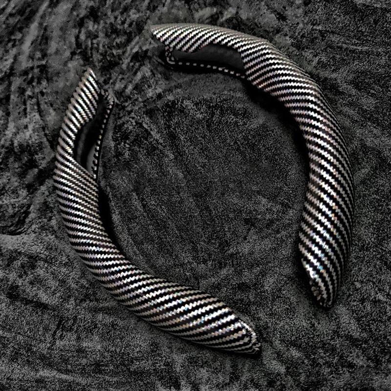 2 Pcs Laser Carbon Fiber Car Steering Wheel Cover 38cm Non-slip Card Cover Auto Steering Wheel Handle Booster Protective Cover